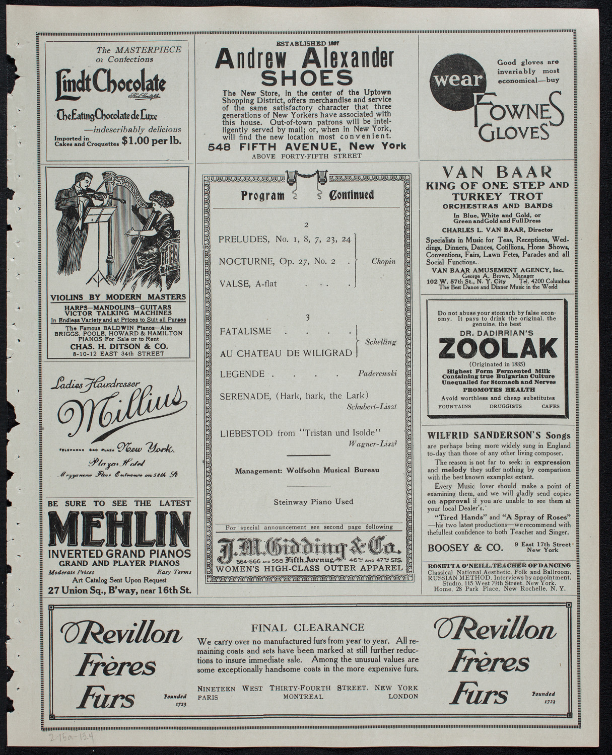 Ernest Schelling, Piano, February 15, 1913, program page 7