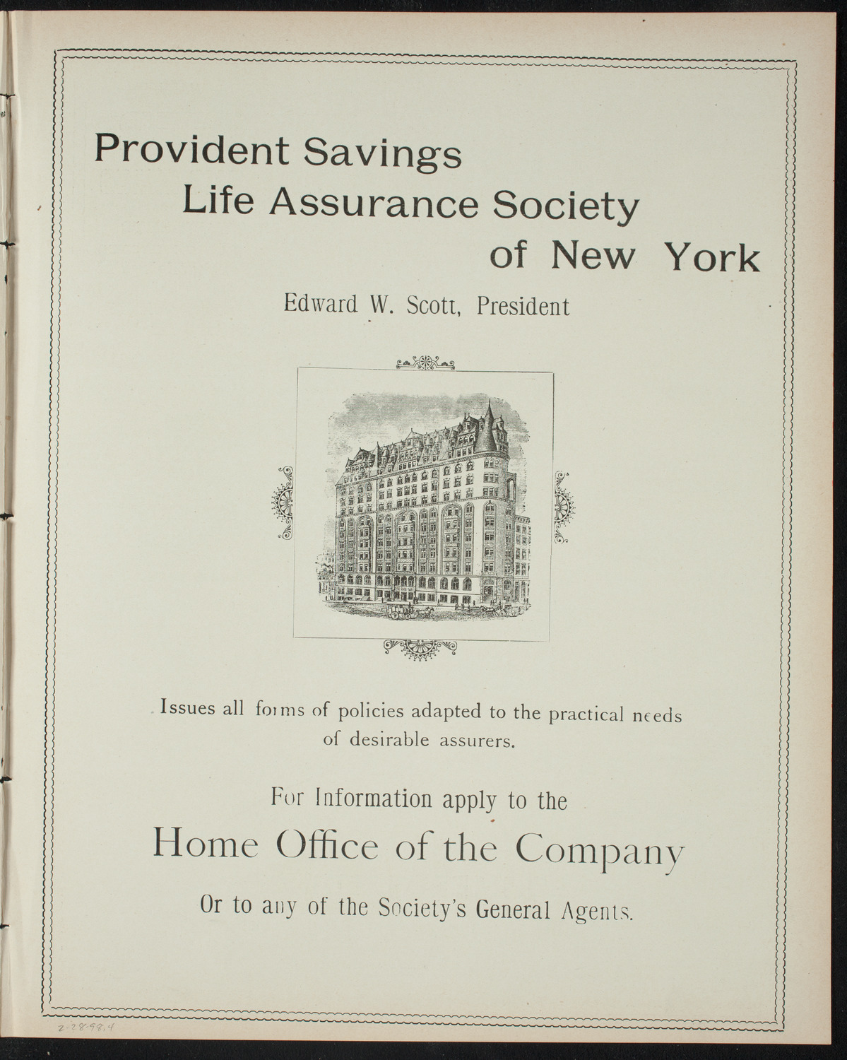 Benefit: Home for Working Girls, February 28, 1898, program page 7