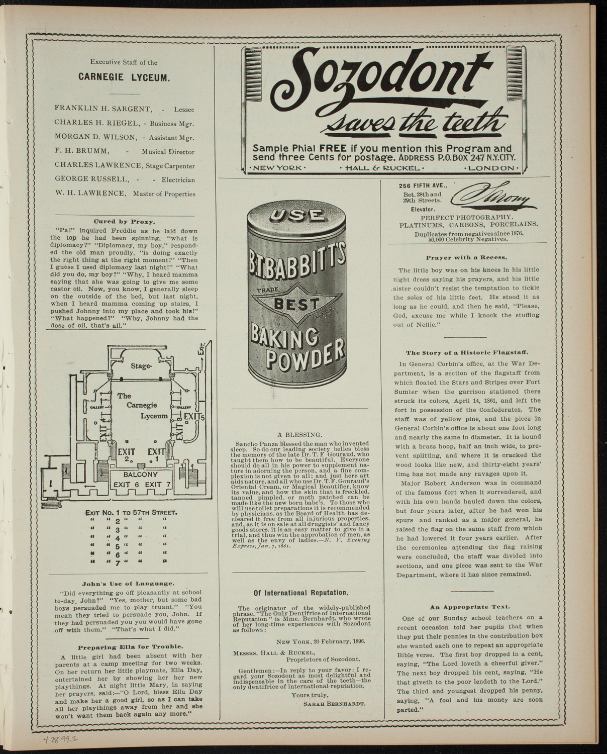 De La Salle Institute Student Drama Presentation, April 28, 1899, program page 3