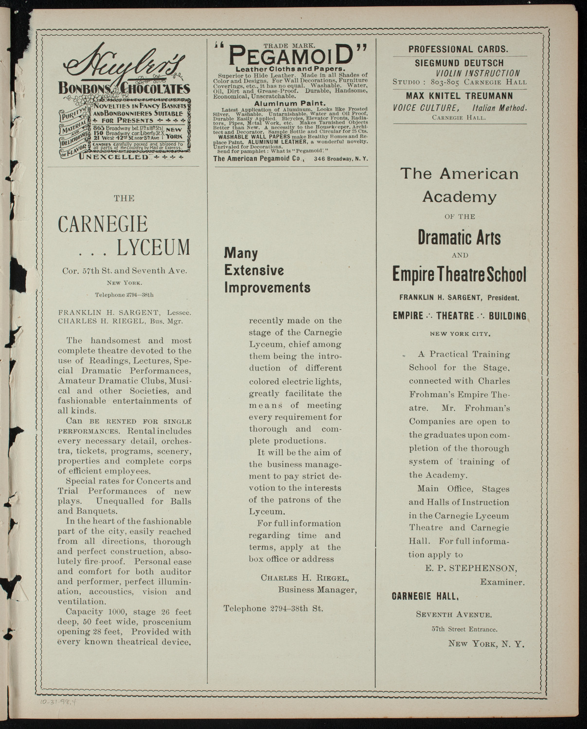 Benefit: Destitute and Homeless Children, October 31, 1898, program page 7