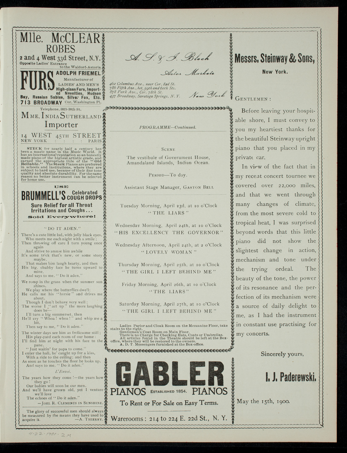 American Academy of Dramatic Arts Final Examination, April 22, 1901, program page 3