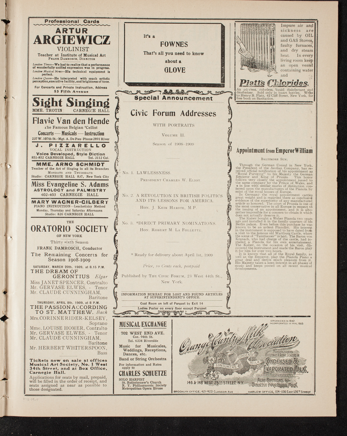 The Civic Forum, March 12, 1909, program page 9