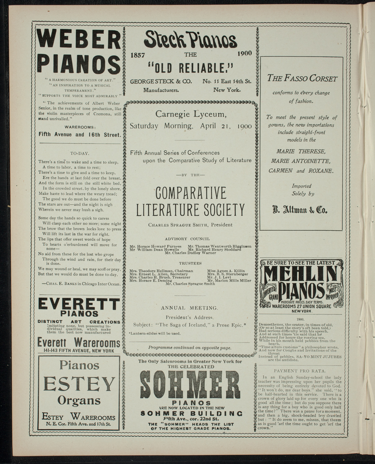 Comparative Literature Society Annual Meeting, April 21, 1900, program page 2