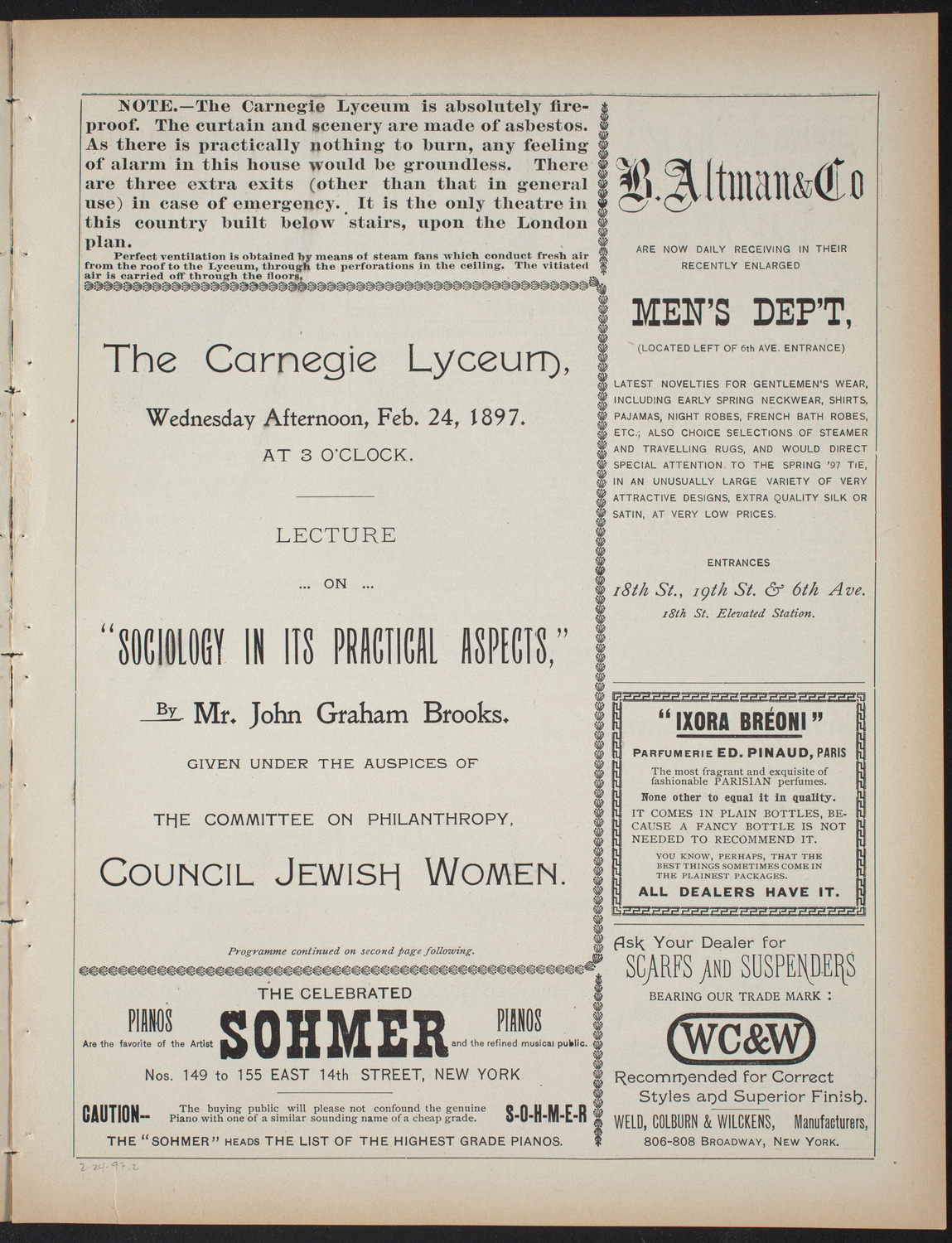Lecture Series: Sociology in its Practical Aspects, February 24, 1897, program page 3