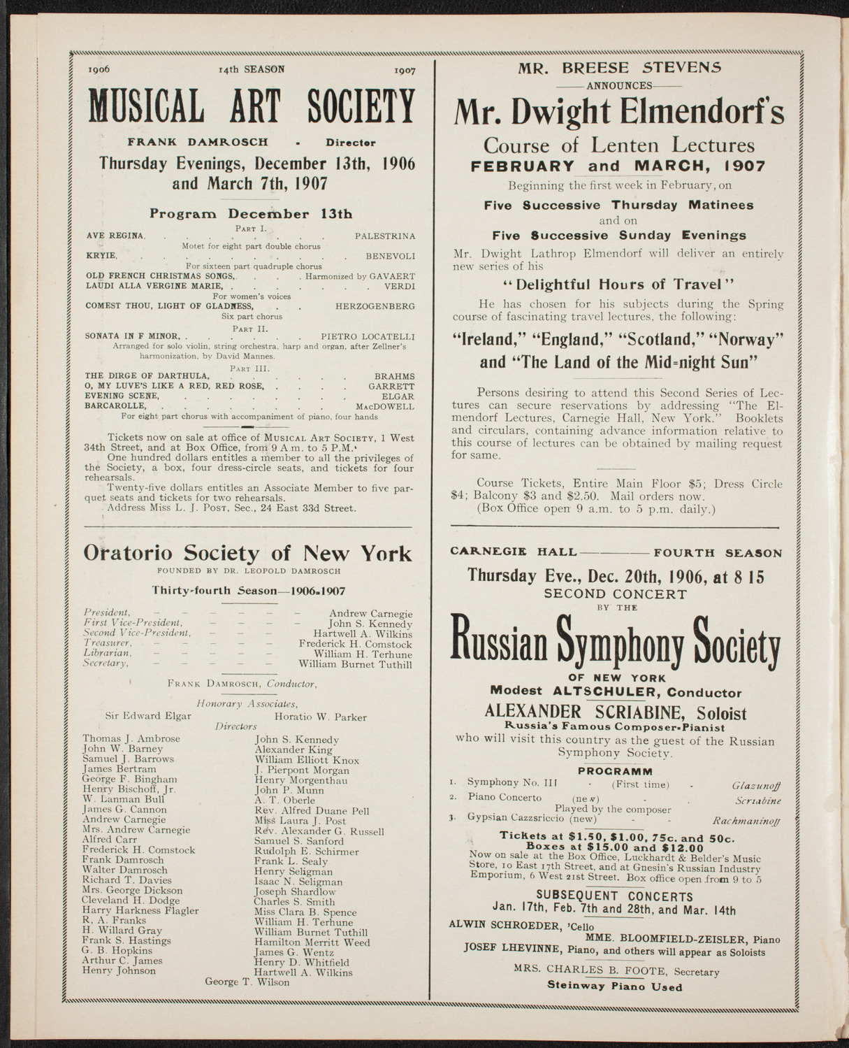 Oratorio Society of New York, December 4, 1906, program page 10