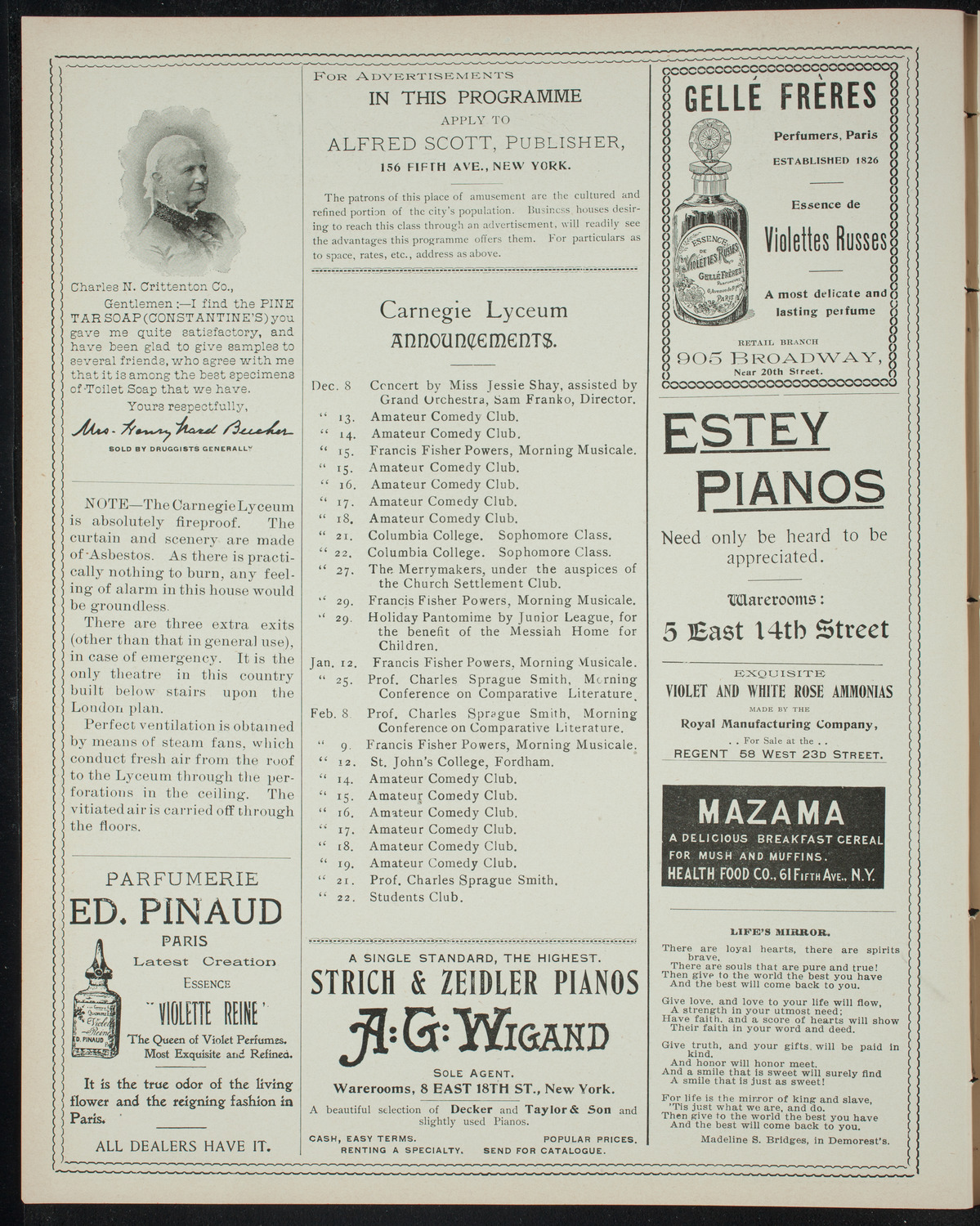 Students Dramatic Club, December 7, 1897, program page 2