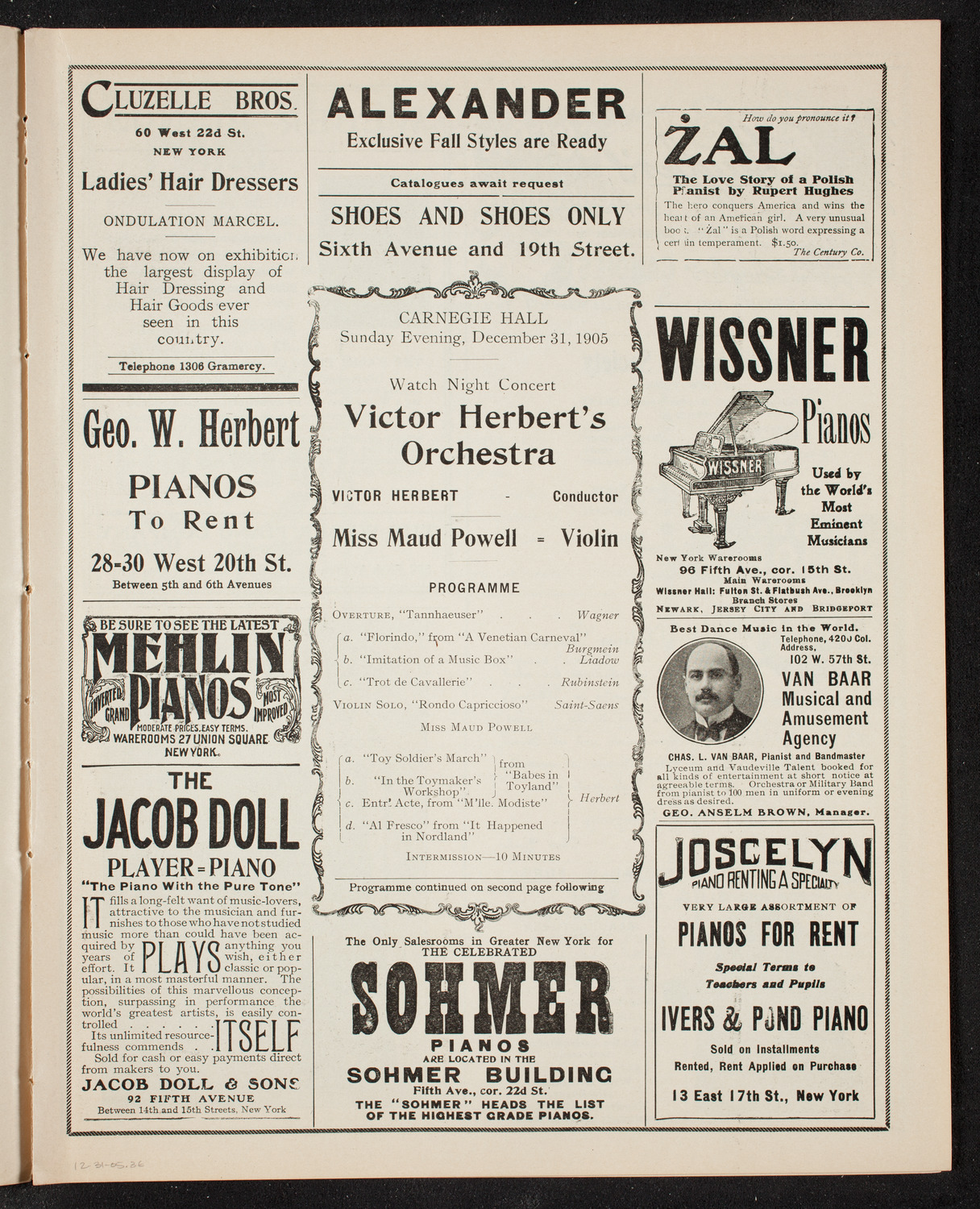 Victor Herbert's Orchestra, December 31, 1905, program page 5