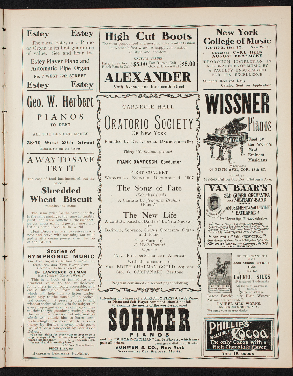 Oratorio Society of New York, December 4, 1907, program page 5