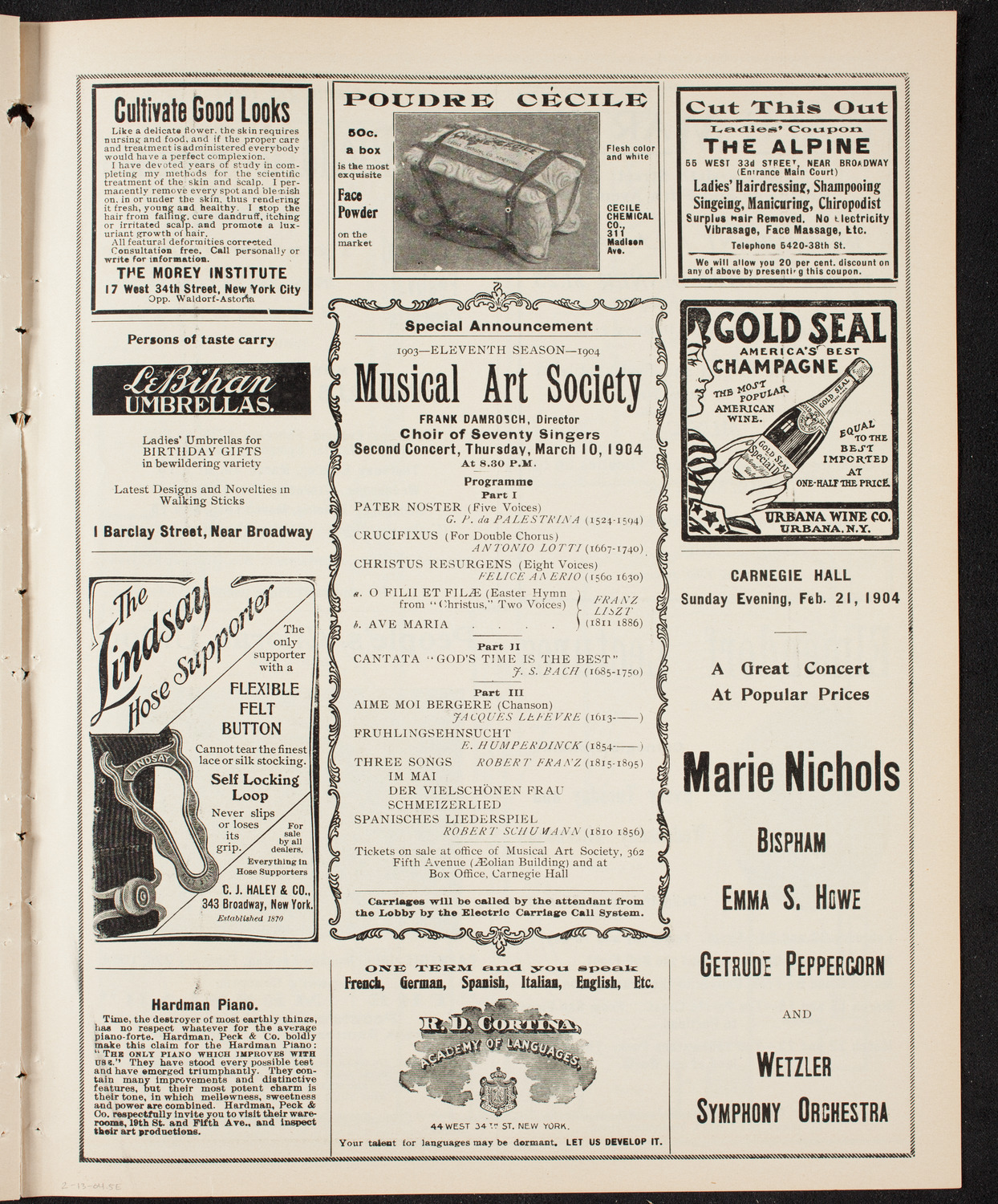 New York Philharmonic, February 13, 1904, program page 9