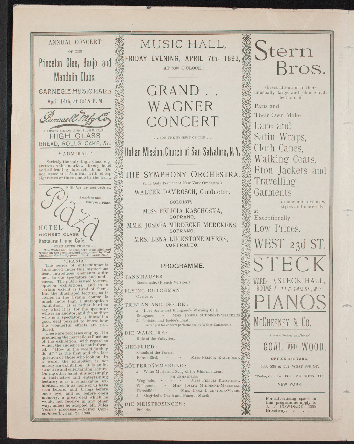 Grand Wagner Concert/ Benefit: Italian Mission, Church of San Salvatore, April 7, 1893, program page 4