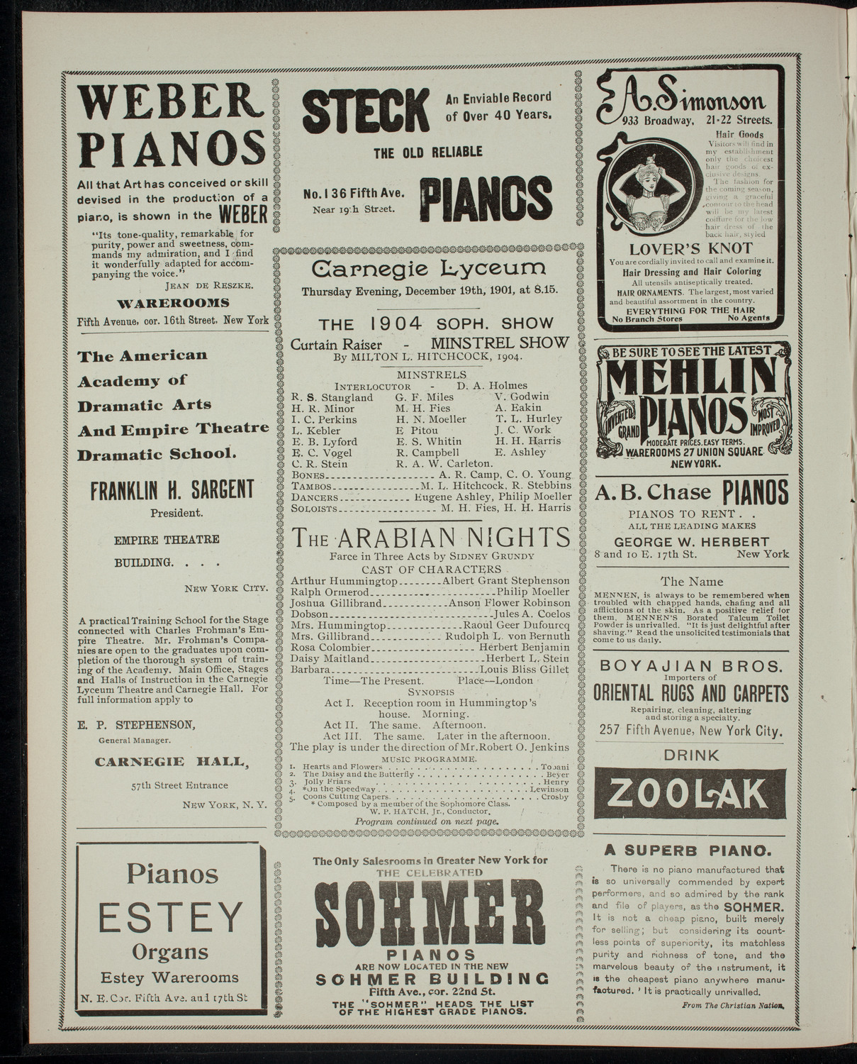 Columbia Sophomore Dramatic Association: The 1904 Sophomore Show, December 19, 1901, program page 2