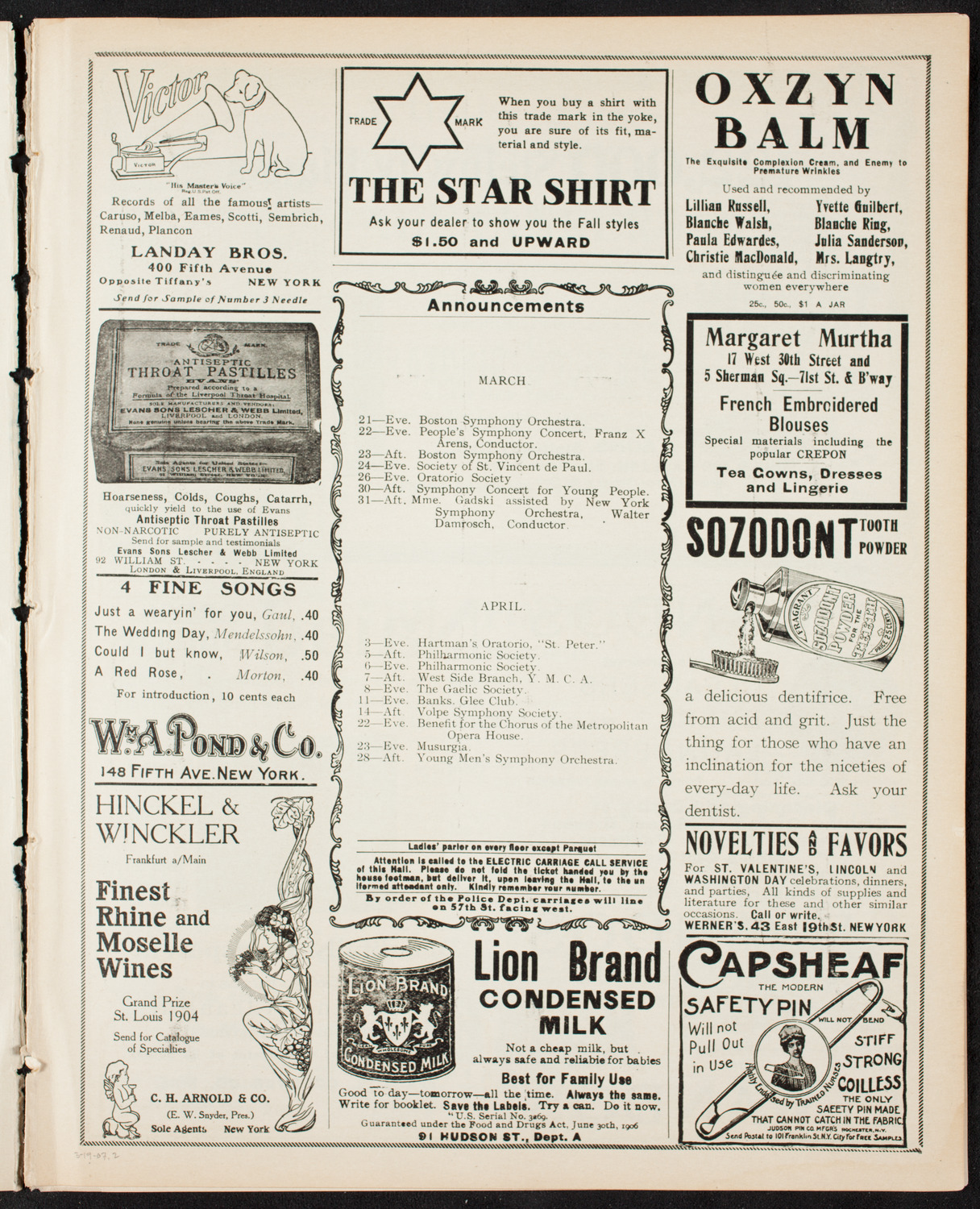 Oratorio Society of New York, March 19, 1907, program page 3