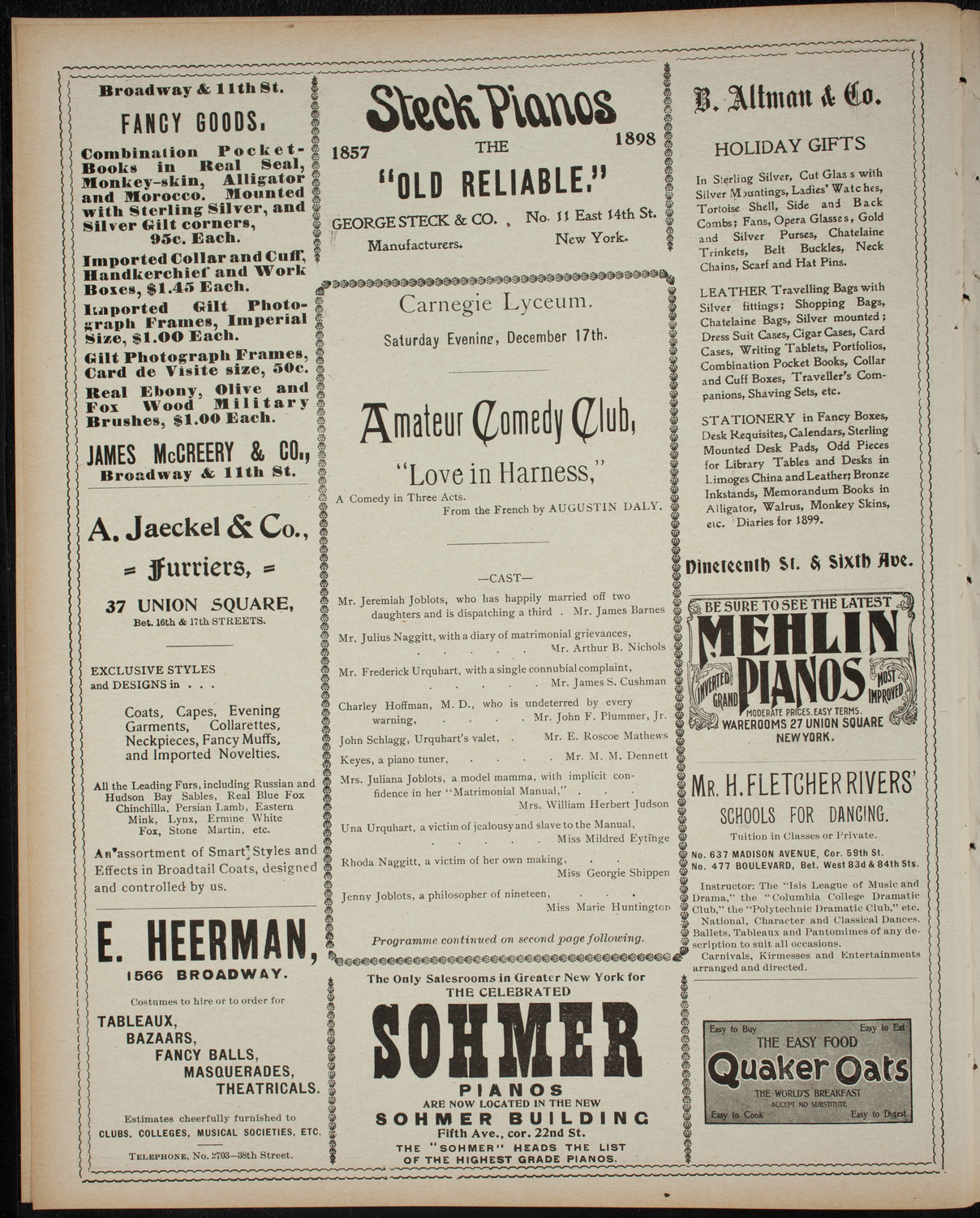 Amateur Comedy Club, December 17, 1898, program page 4