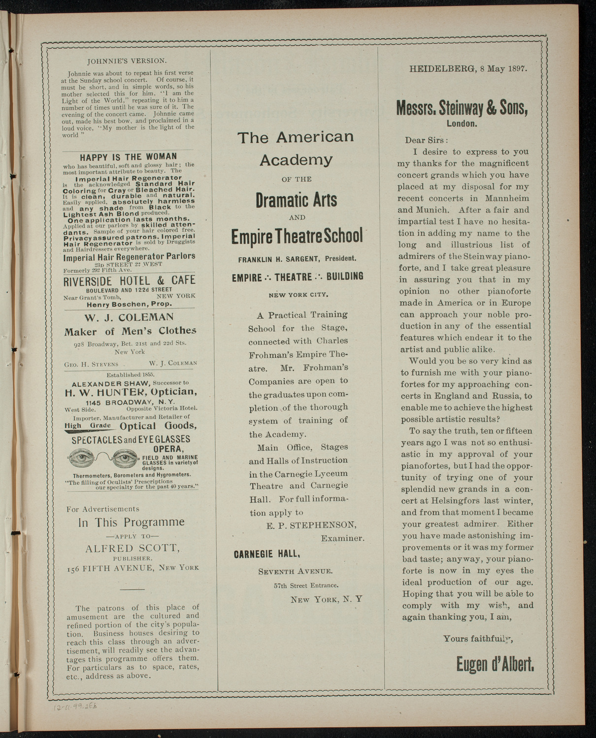 The Sophomore Class (1902) of Columbia University, December 11, 1899, program page 3