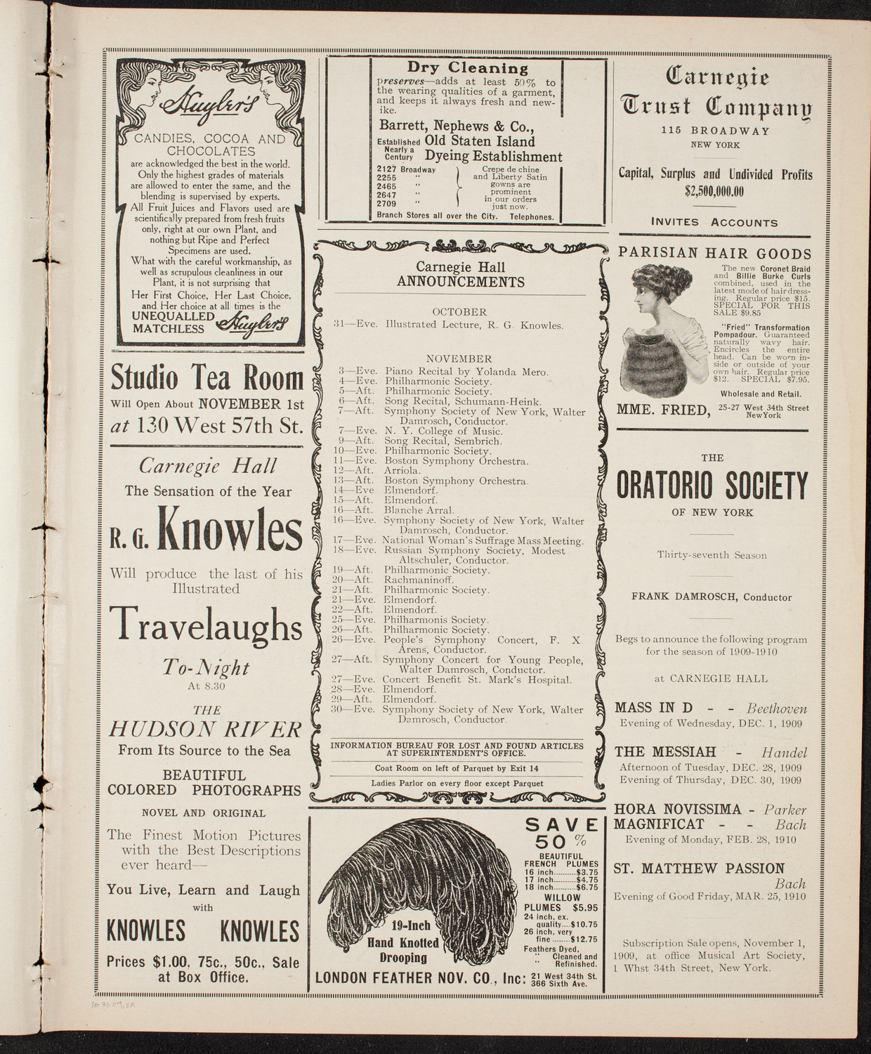 Johanna Gadski, Soprano, October 31, 1909, program page 3