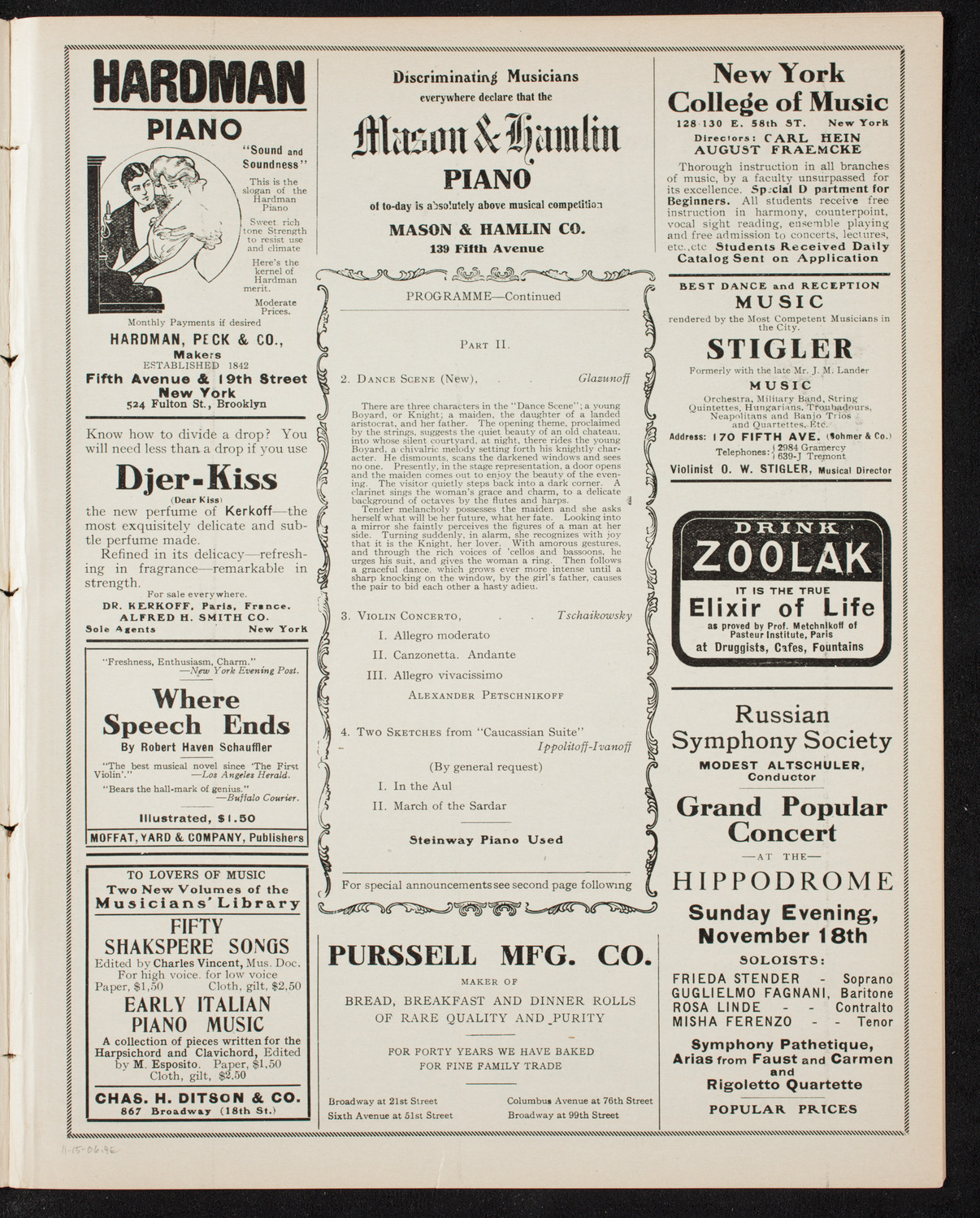 Russian Symphony Society of New York, November 15, 1906, program page 7