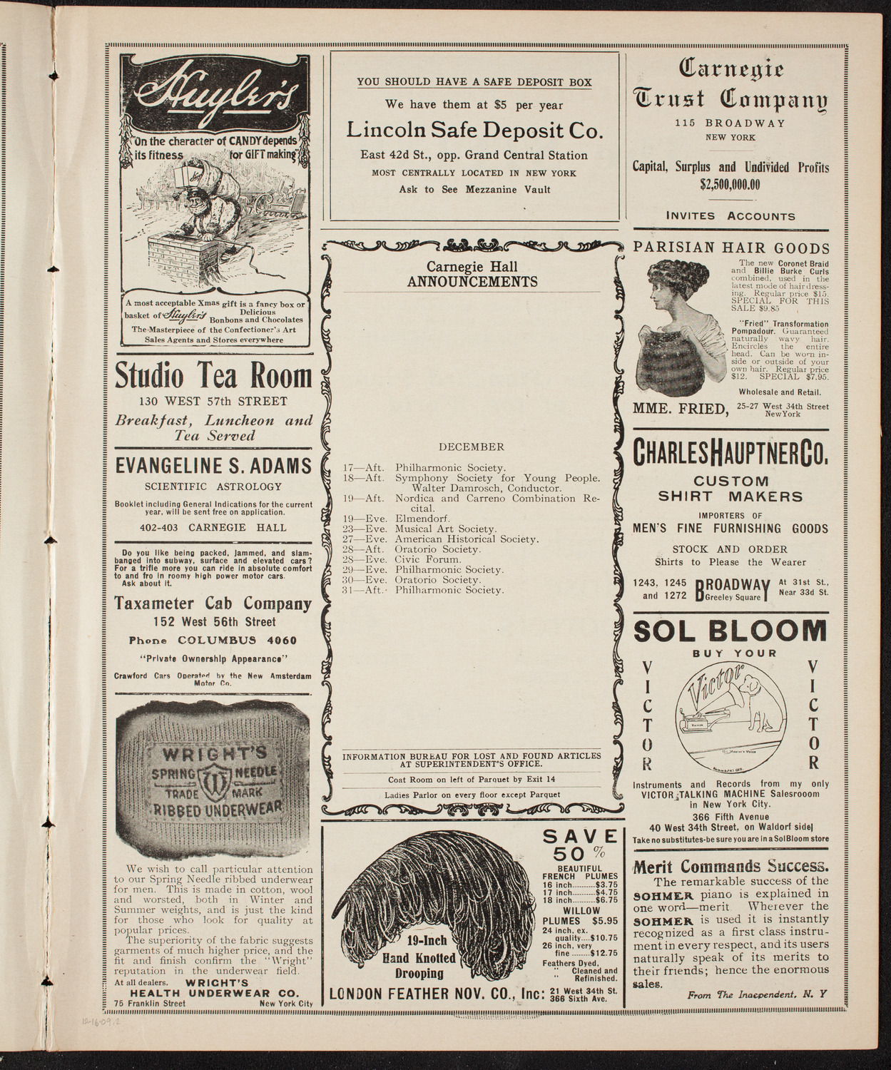 New York Philharmonic, December 16, 1909, program page 3