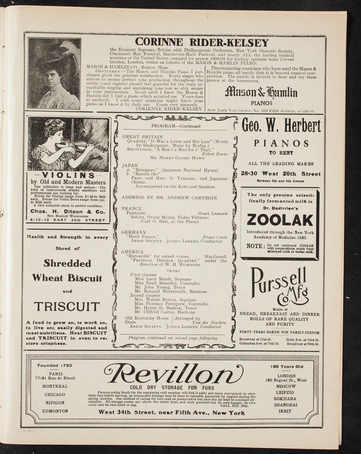 International Peace Festival Musical Program, March 24, 1909, program page 7