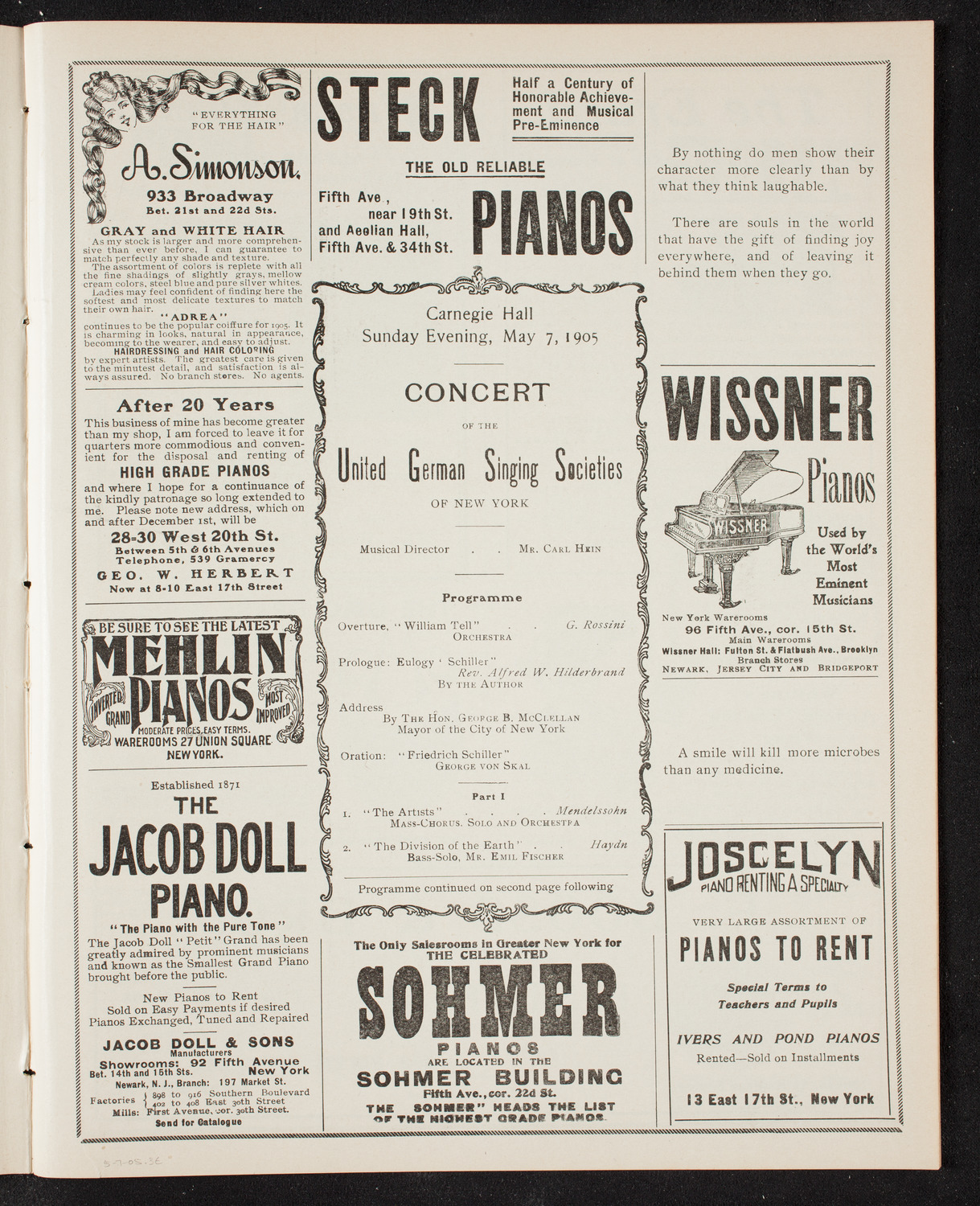 United German Singing Societies of New York, May 7, 1905, program page 5