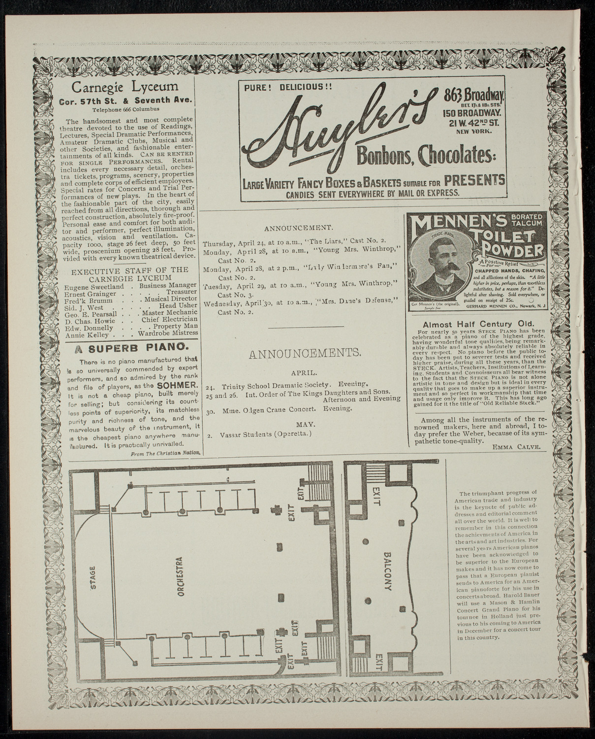 American Academy of the Dramatic Arts Private Dress Rehearsal, April 24, 1902, program page 4