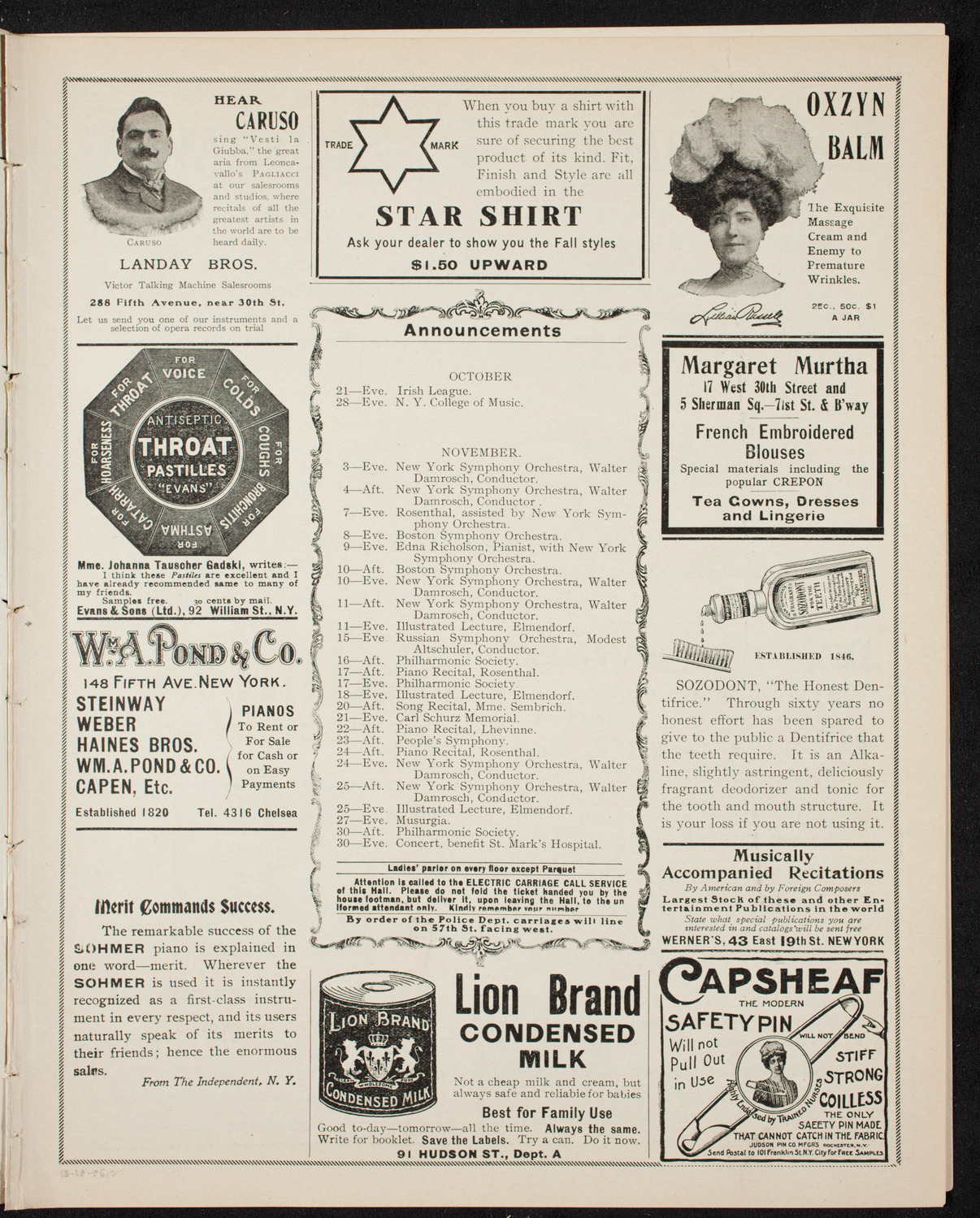 Ernestine Schumann-Heink, Mezzo-Soprano, October 20, 1906, program page 3