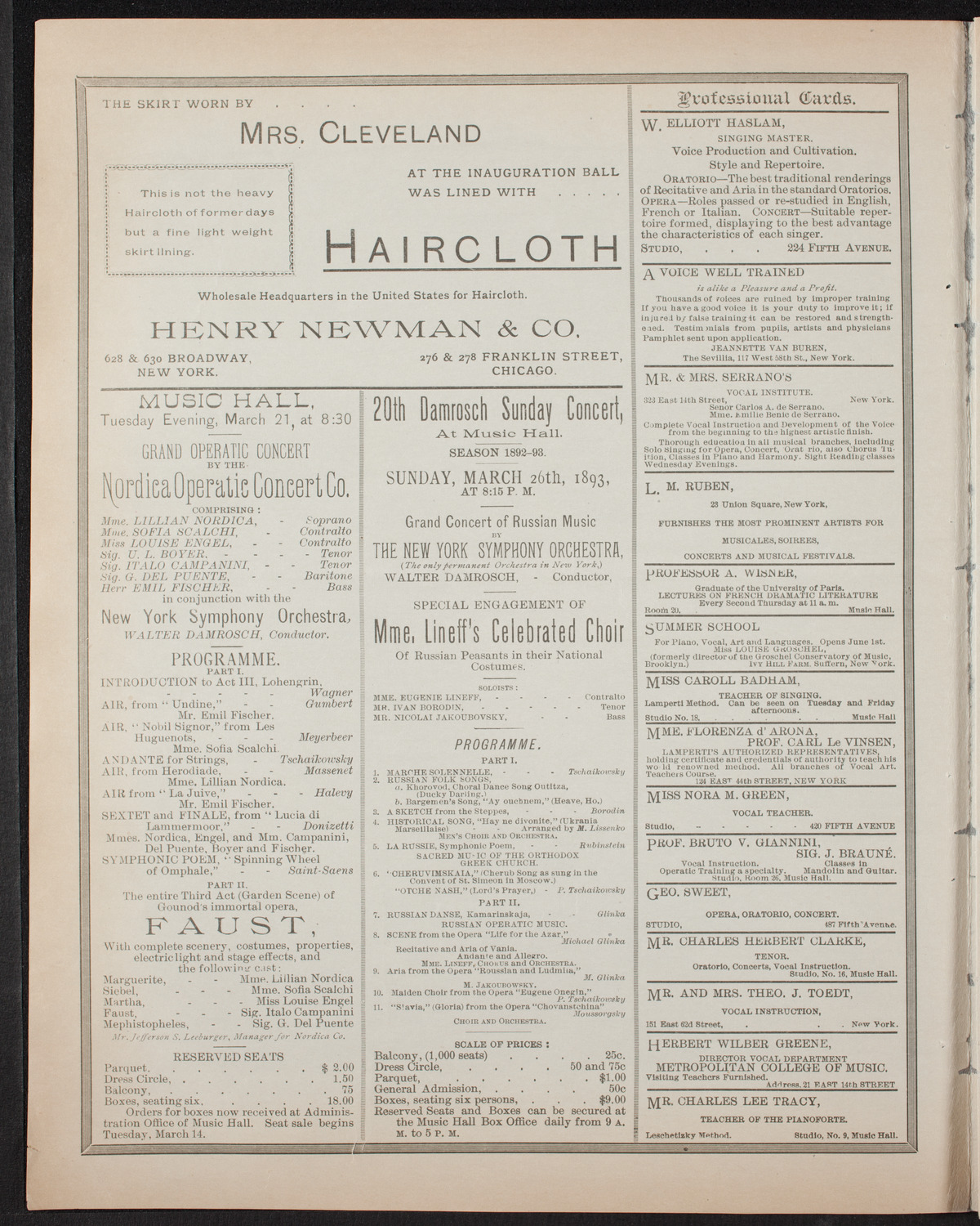 Damrosch Sunday Concert, March 19, 1893, program page 2