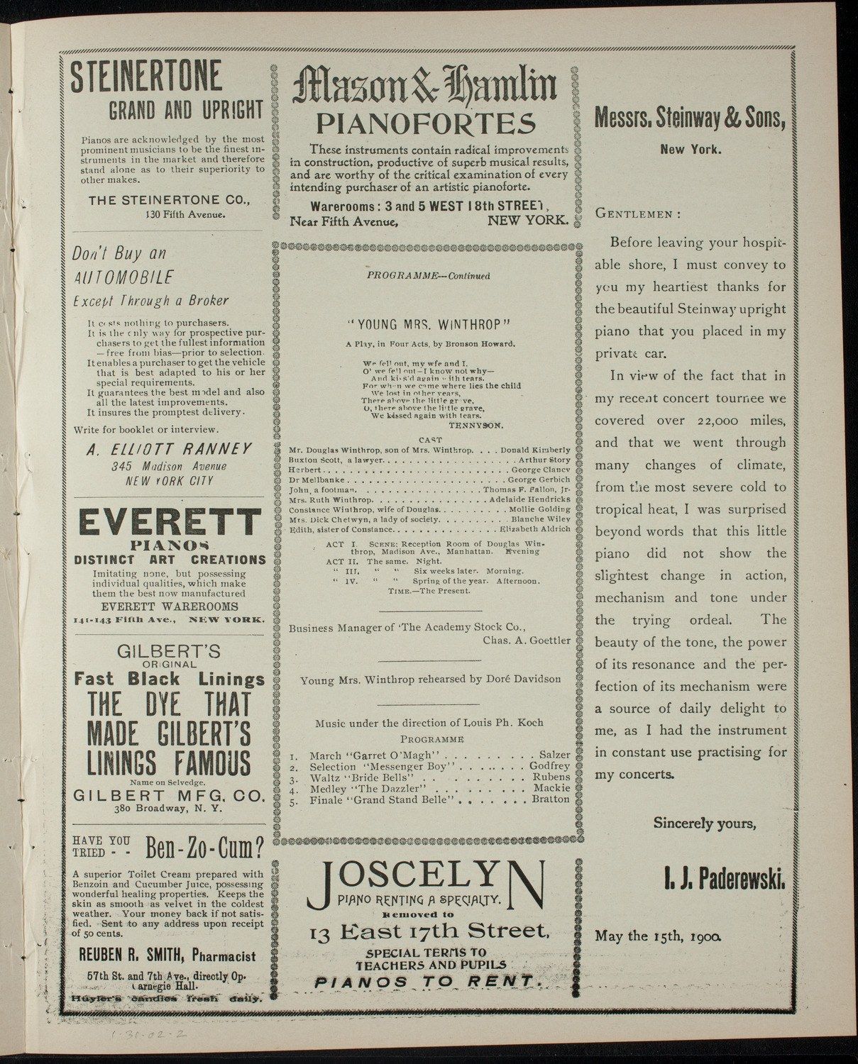 Academy Stock Company of the American Academy of Dramatic Arts and Empire Theatre Dramatic School, January 31, 1902, program page 3