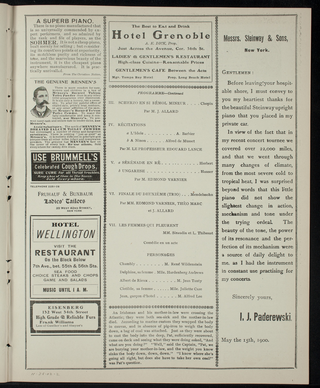 Soirée de l'Alliance Française, November 26, 1902, program page 3