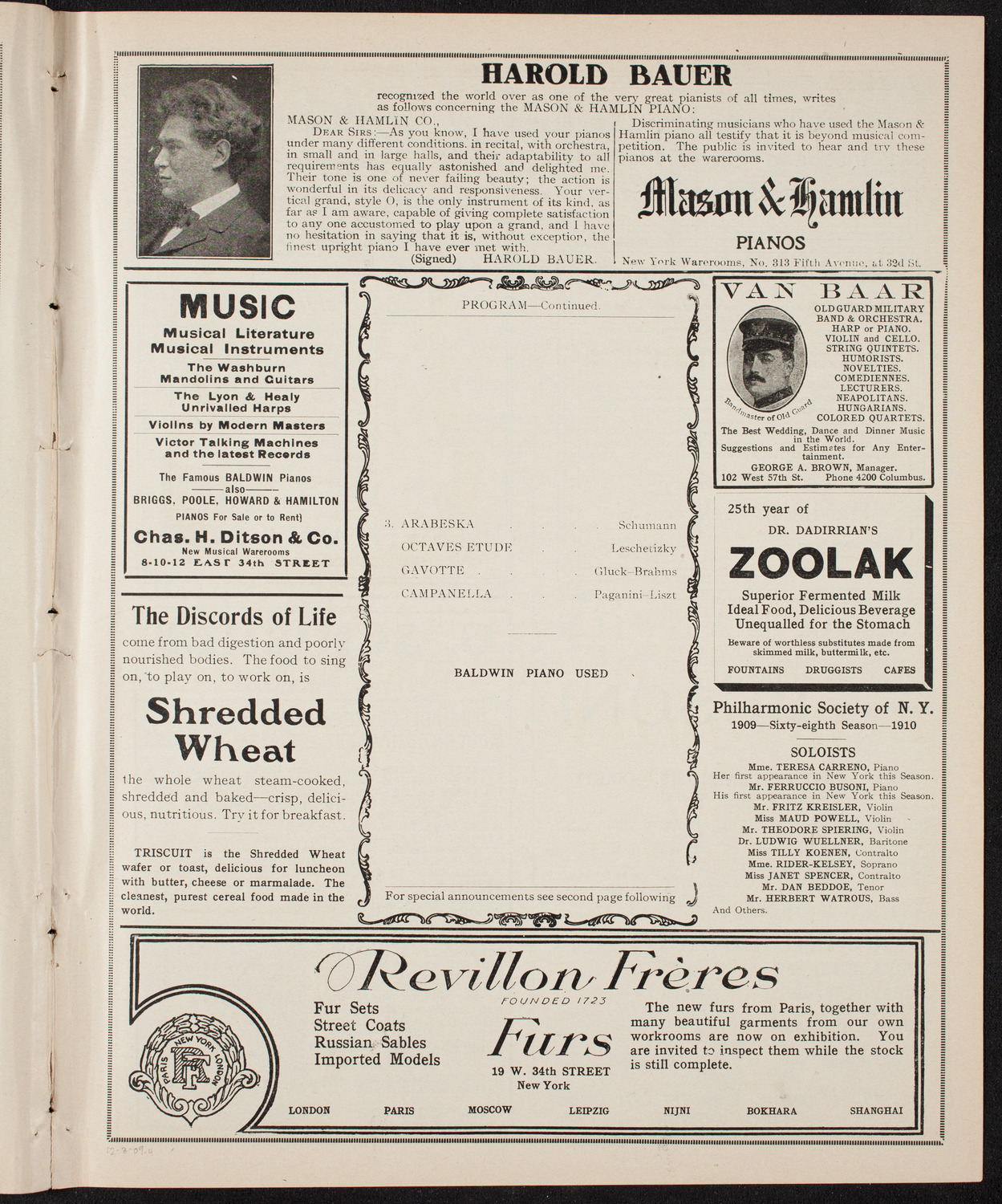 Pepito Arriola, Piano, December 3, 1909, program page 7