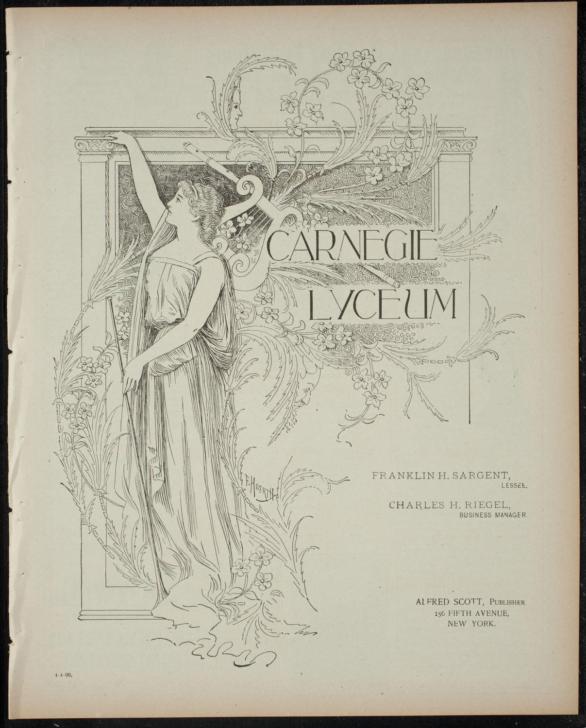 Lecture on Wild Animals of Wyoming, April 4, 1899, program page 1