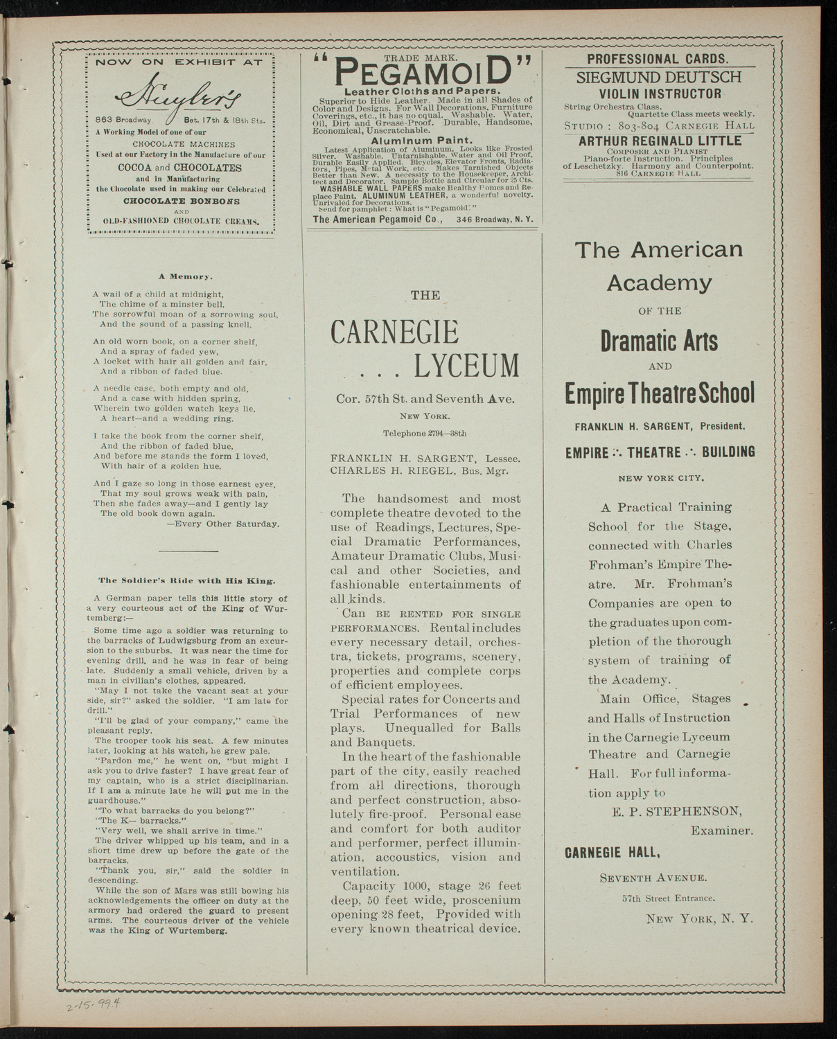 Comparative Literature Society Saturday Morning Conference, February 15, 1899, program page 7