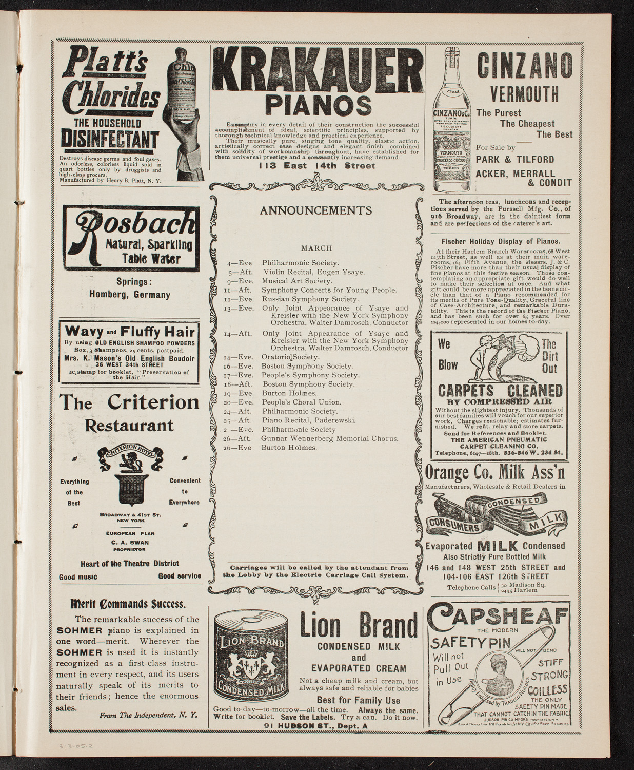 New York Philharmonic, March 3, 1905, program page 3