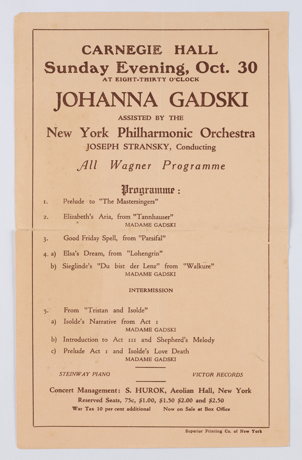 Johanna Gadski with the New York Philharmonic, October 30, 1921