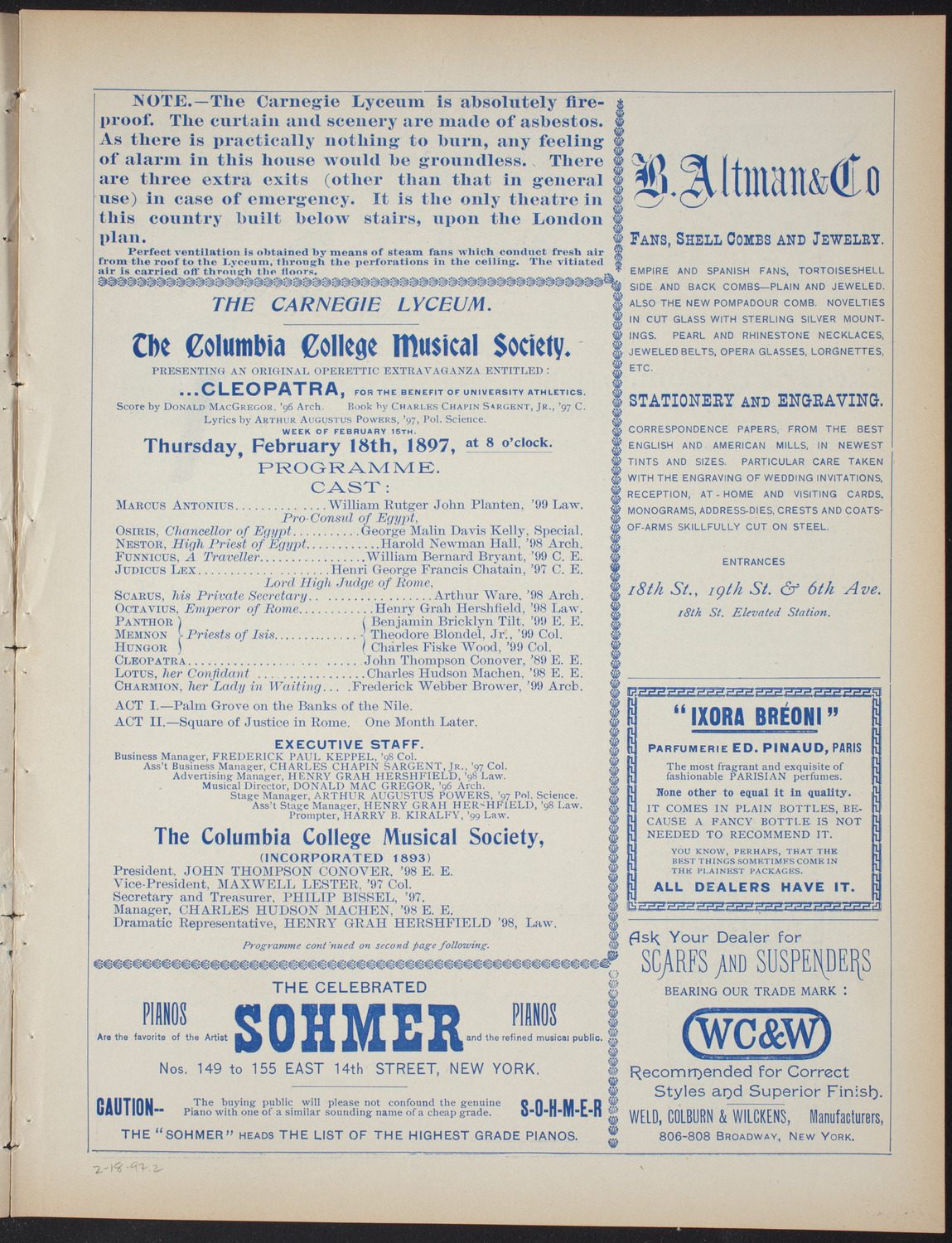 Columbia College Musical Society, February 18, 1897, program page 3