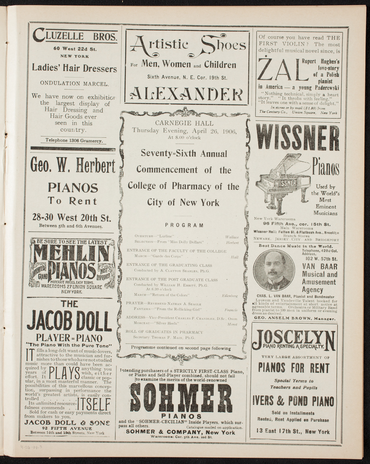 Graduation: College of Pharmacy of the City of New York, April 26, 1906, program page 5