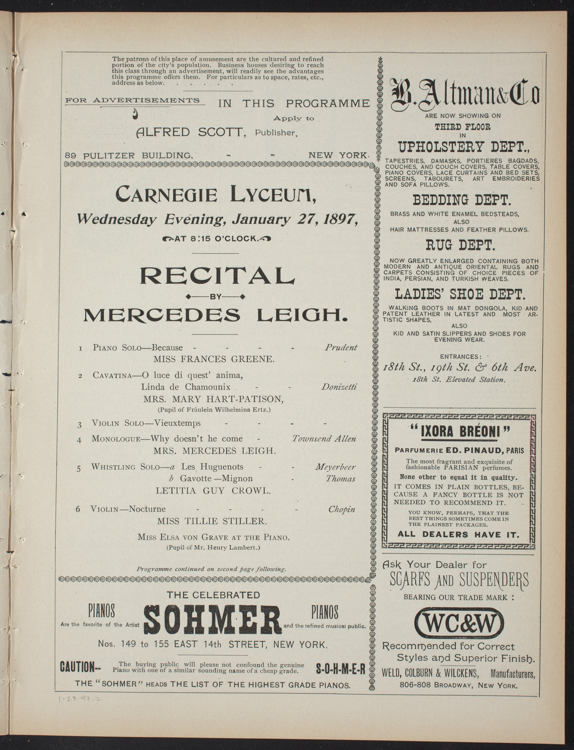 Recital by Mercedes Leigh, January 27, 1897, program page 3