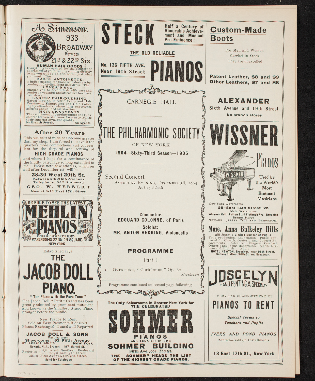 New York Philharmonic, December 3, 1904, program page 5