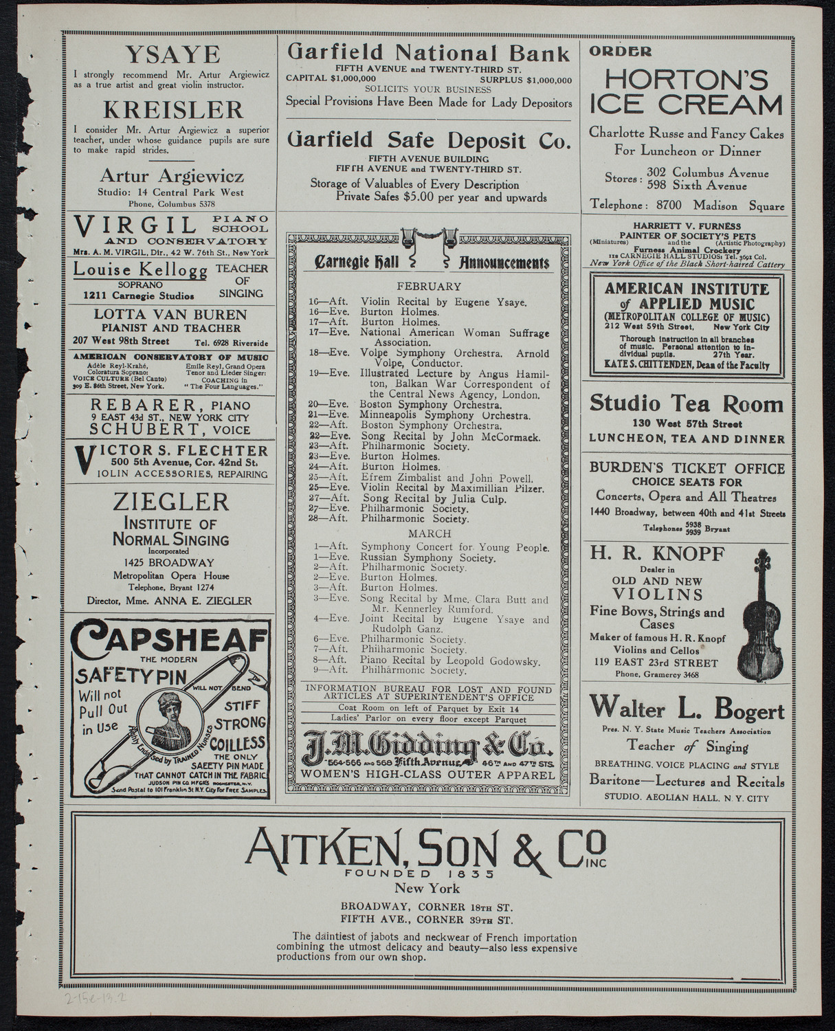 Russian Symphony Society of New York, February 15, 1913, program page 3