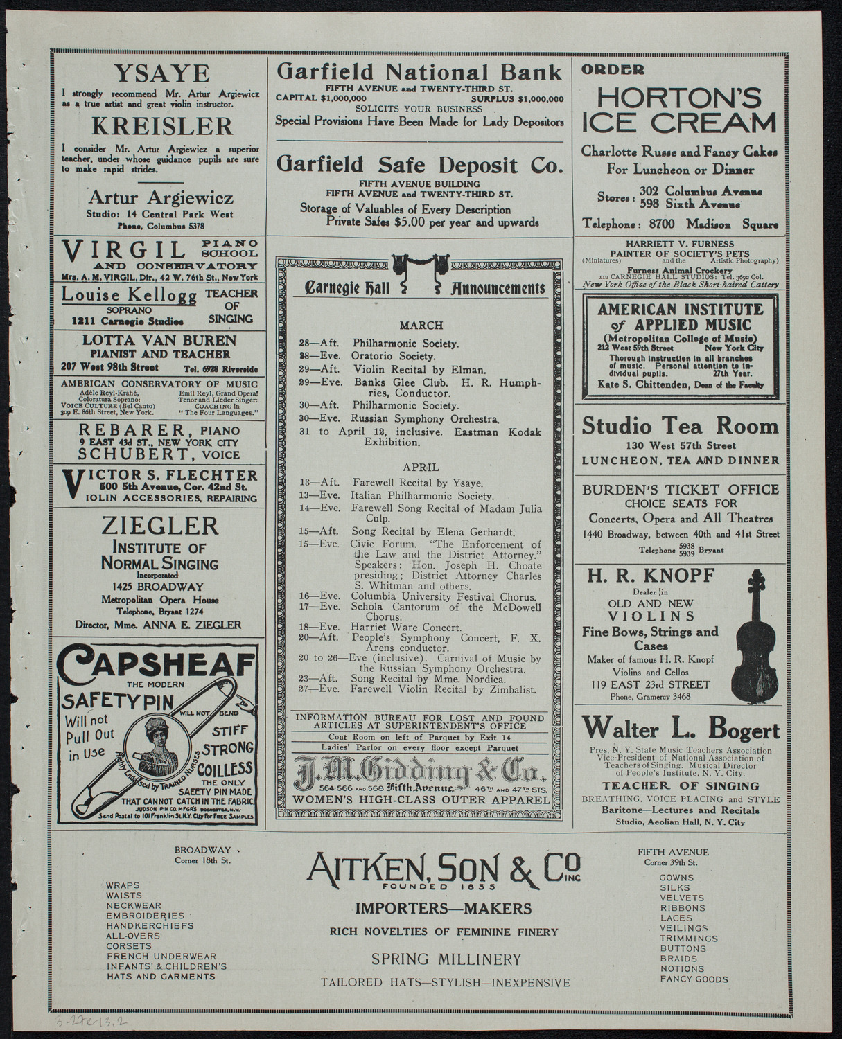 New York Philharmonic, March 27, 1913, program page 3