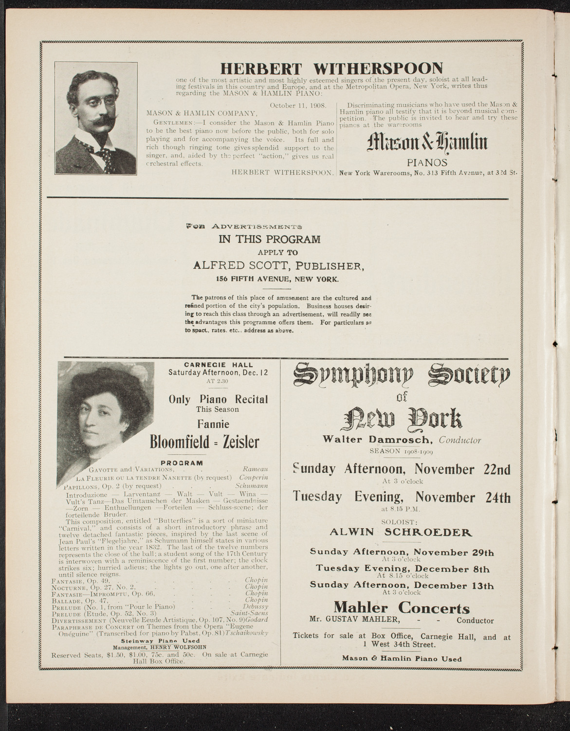 Volpe Symphony Society of New York, November 19, 1908, program page 10
