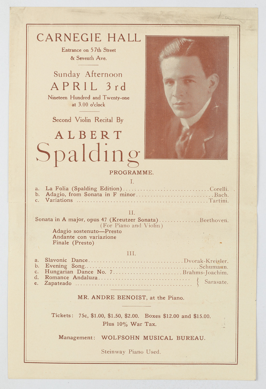 Albert Spalding, April 3, 1921