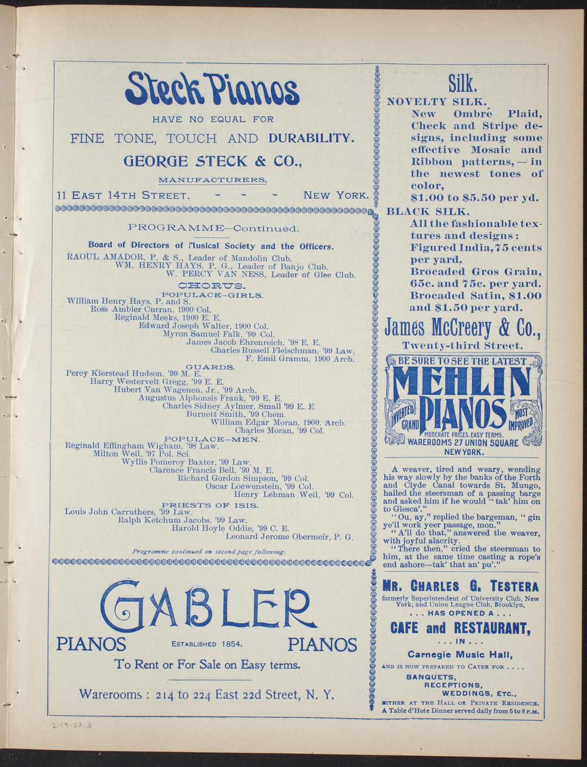 Columbia College Musical Society, February 19, 1897, program page 5