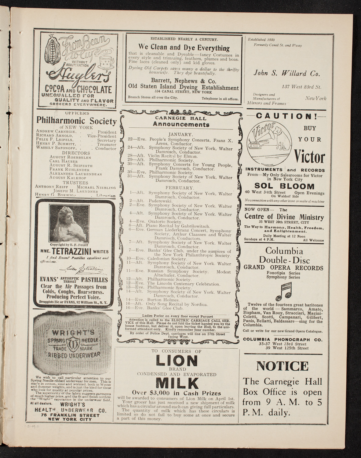 Volpe Symphony Society of New York, January 21, 1909, program page 3