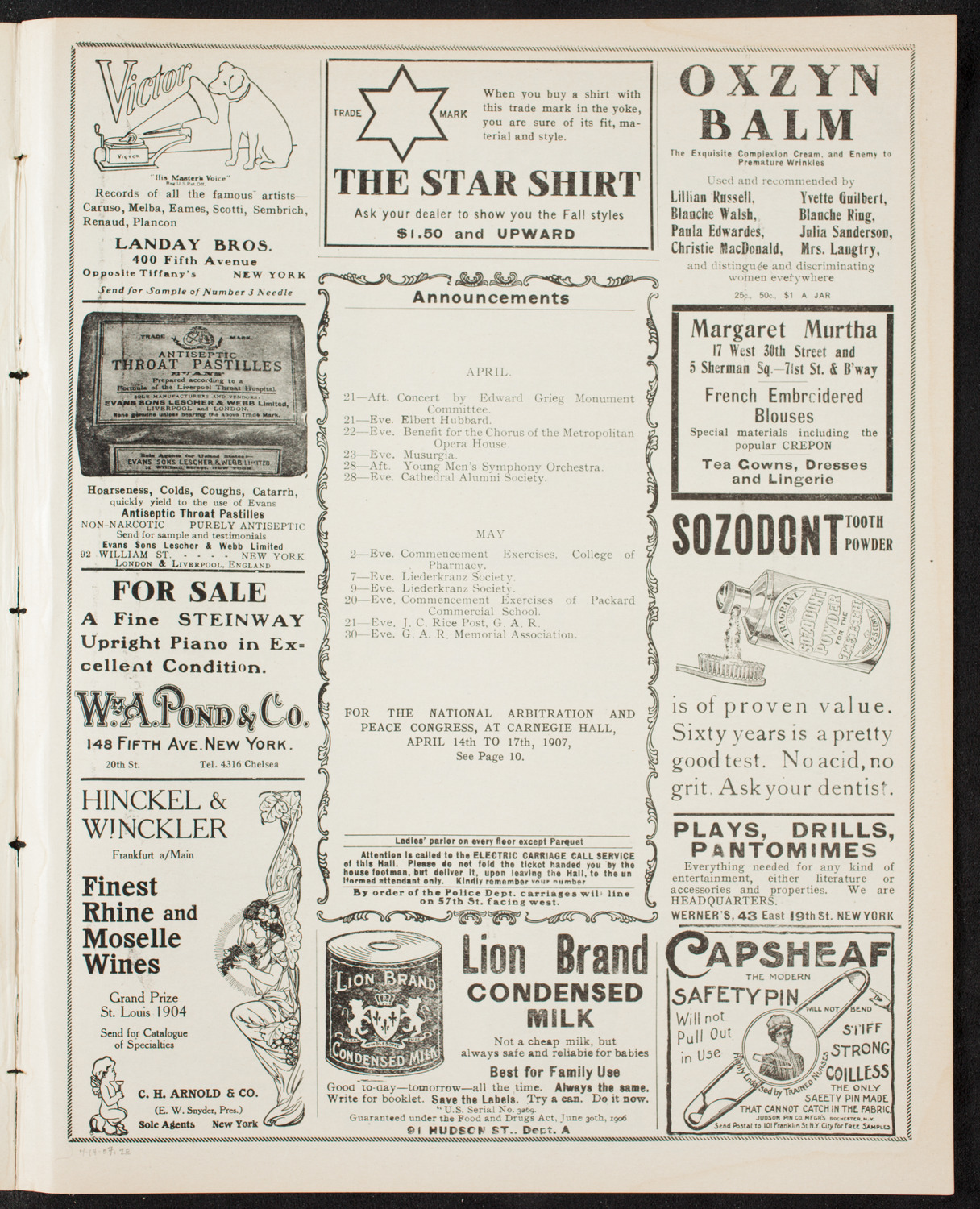 National Arbitration and Peace Congress: Choral Service, April 14, 1907, program page 3