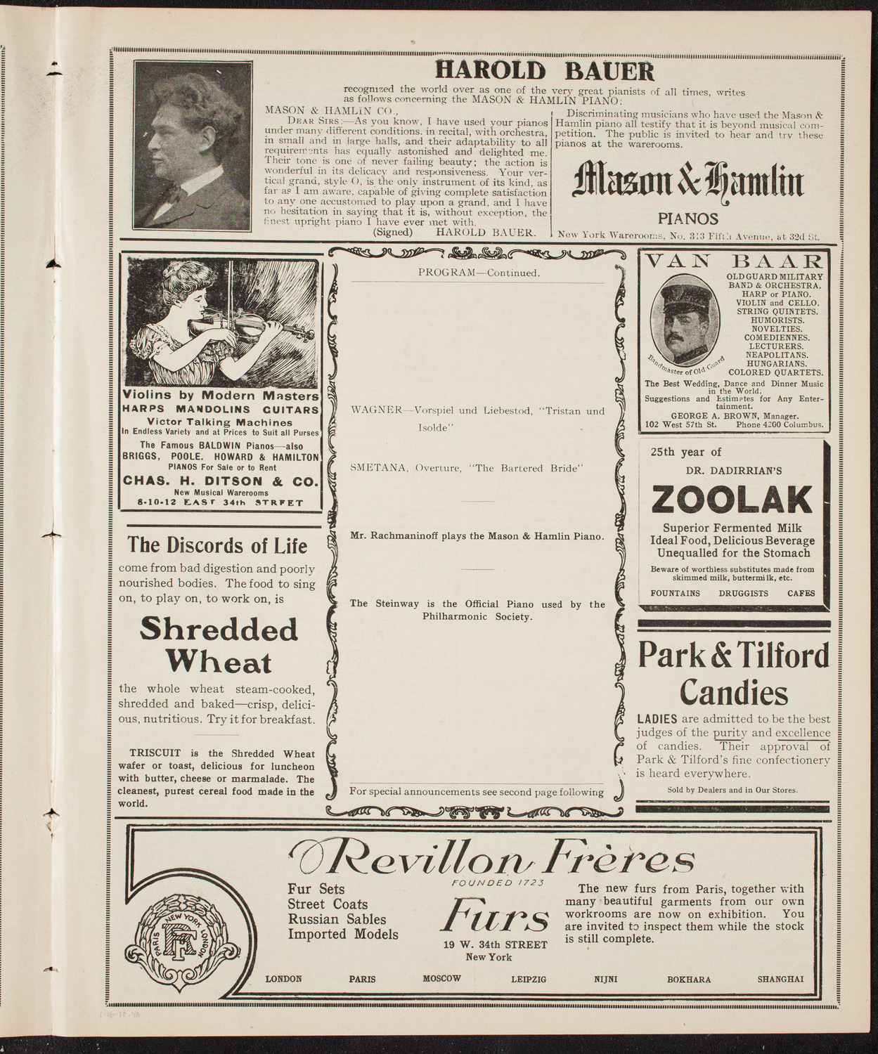 New York Philharmonic, January 16, 1910, program page 7