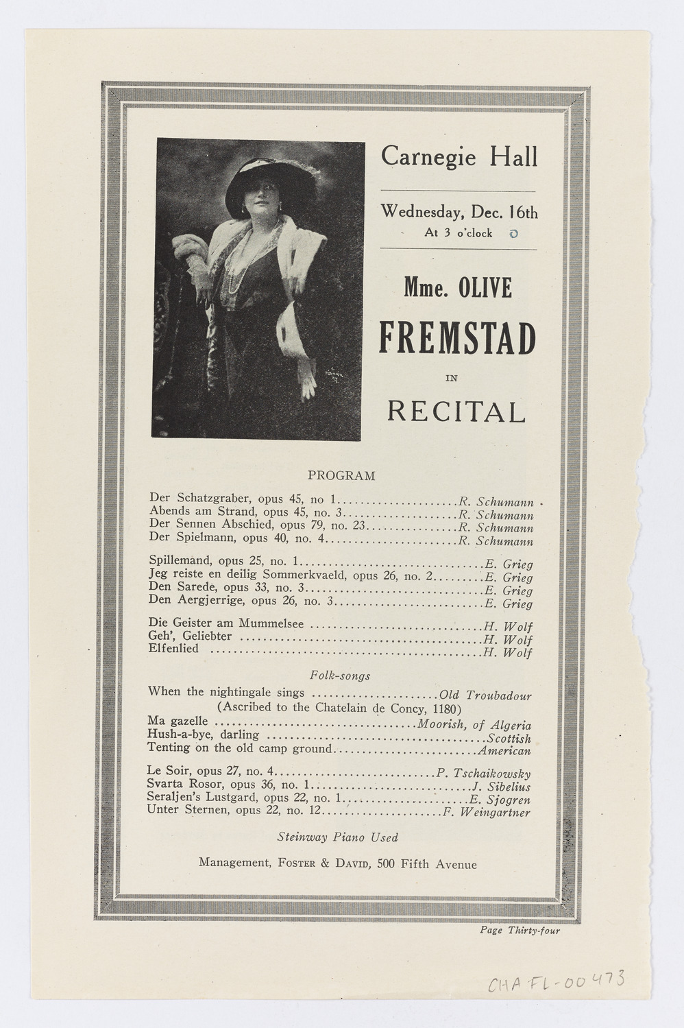 Olive Fremstad, December 16, 1914