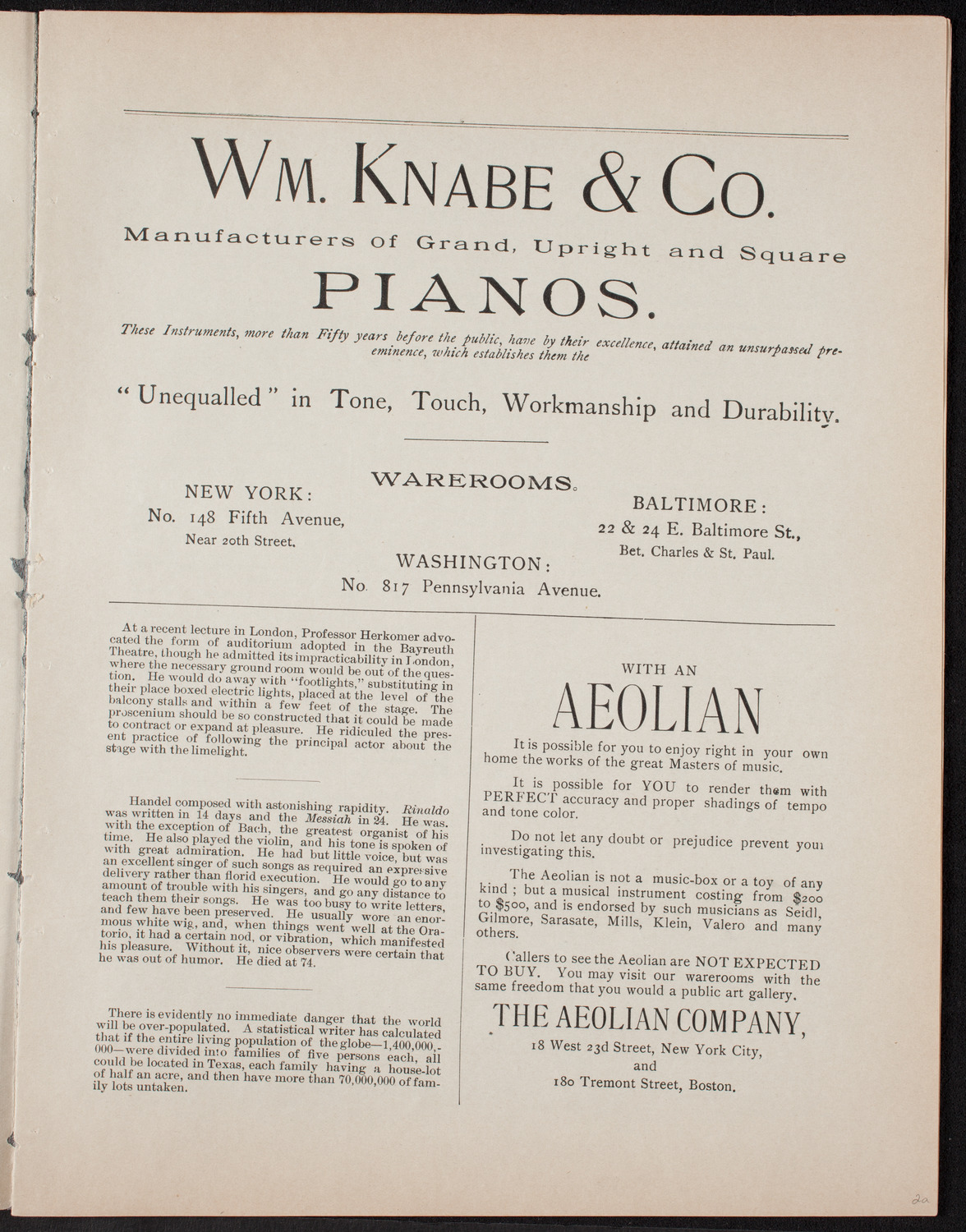 Urania Scientific Theatre, May 2, 1892, program page 3