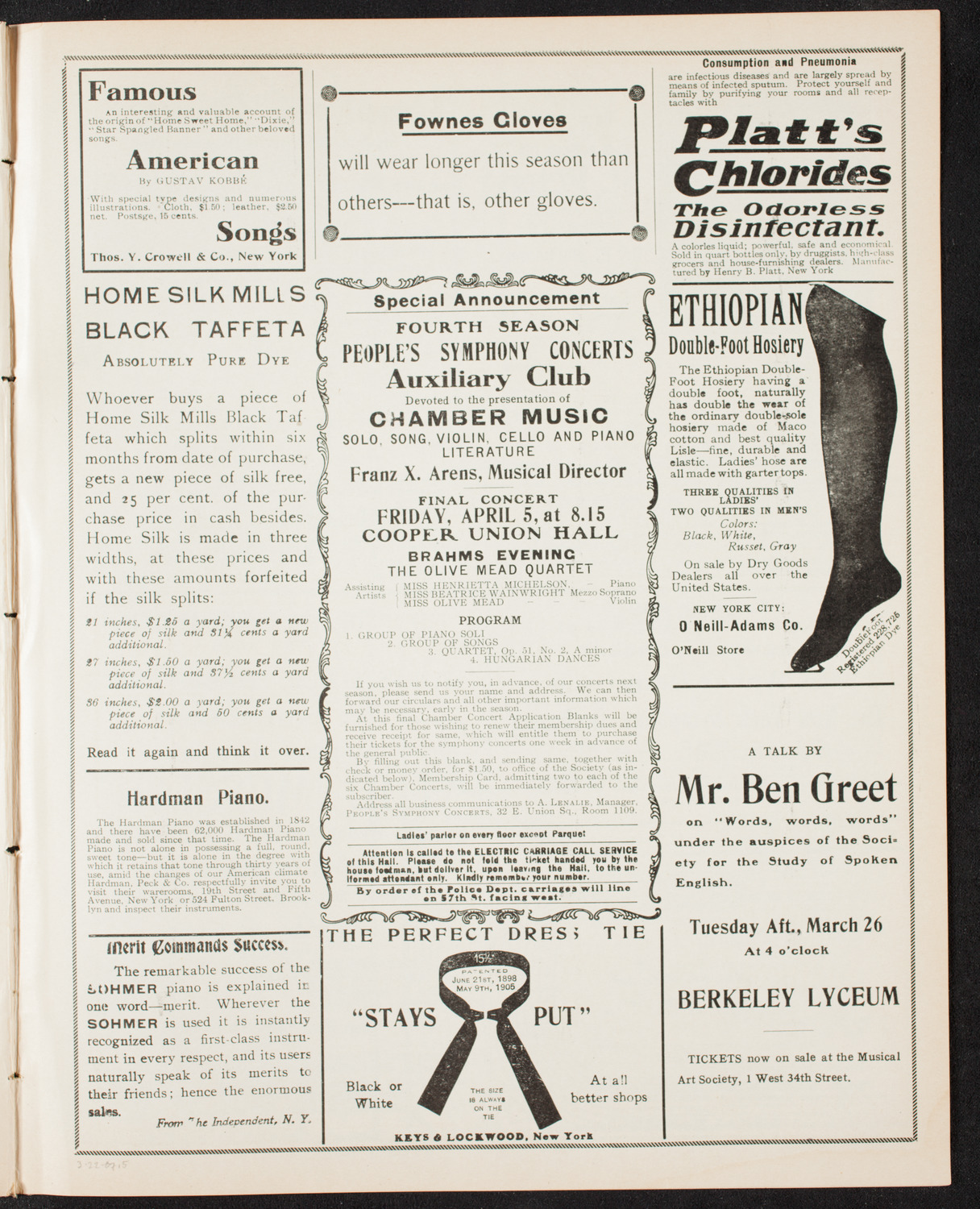 People's Symphony Concert, March 22, 1907, program page 9