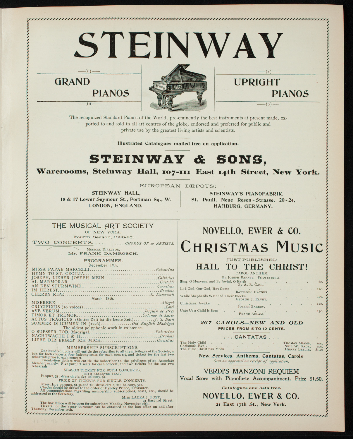 Oratorio Society of New York, December 2, 1896, program page 5