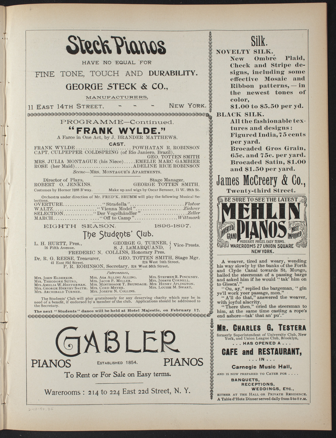 The Students' Club, February 10, 1897, program page 5
